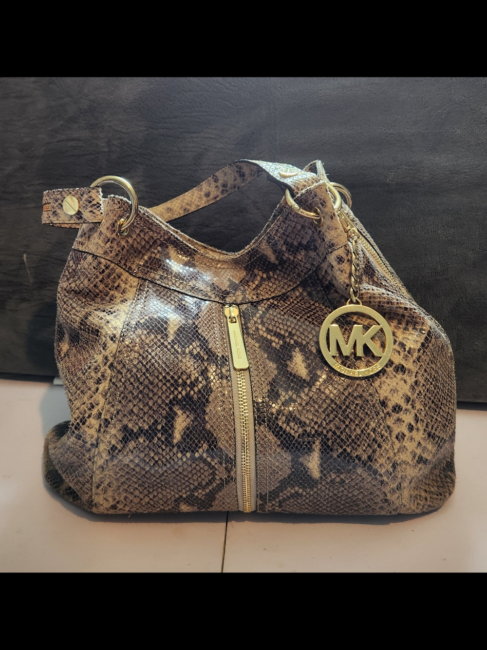Michael Kors Moxley Python Embossed Satchel